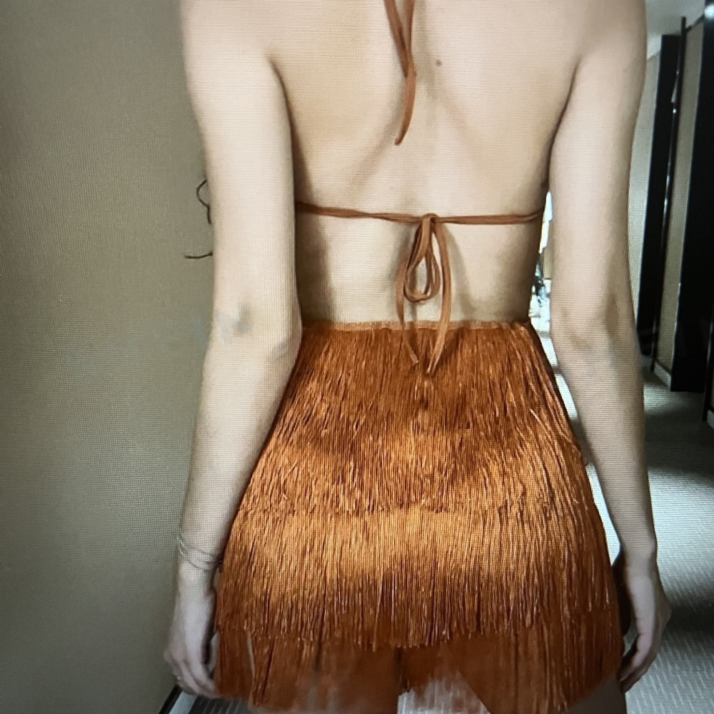 Backless Fringe Halter Romper Size Med NWT